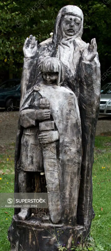 Wooden sculpture in a garden, Ukraine