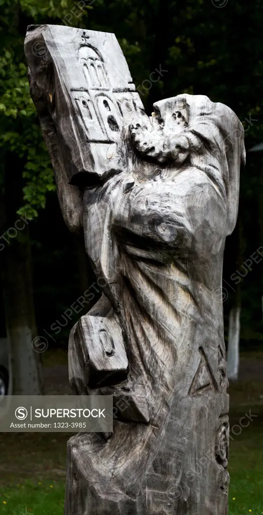 Wooden sculpture in a garden, Ukraine