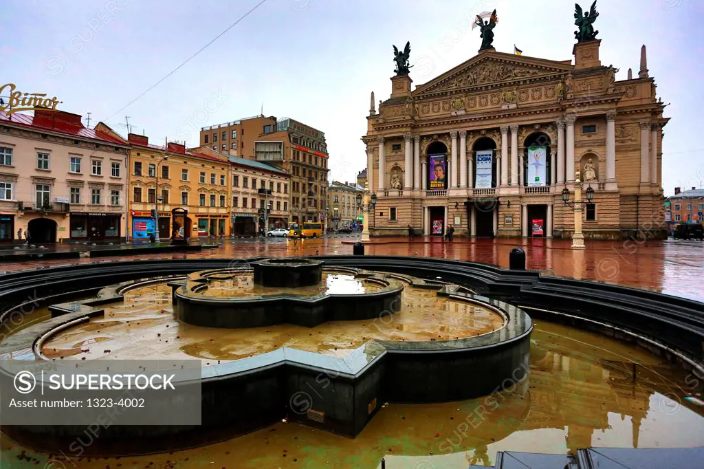 Fountain in front of the Lviv Theater of Opera and Ballet, Lviv, Ukraine