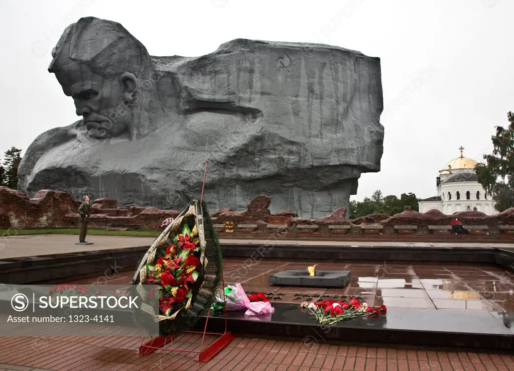 Belarus, Brest, Brest Fortress, Honor guard in Massive Brest Memorial Complex