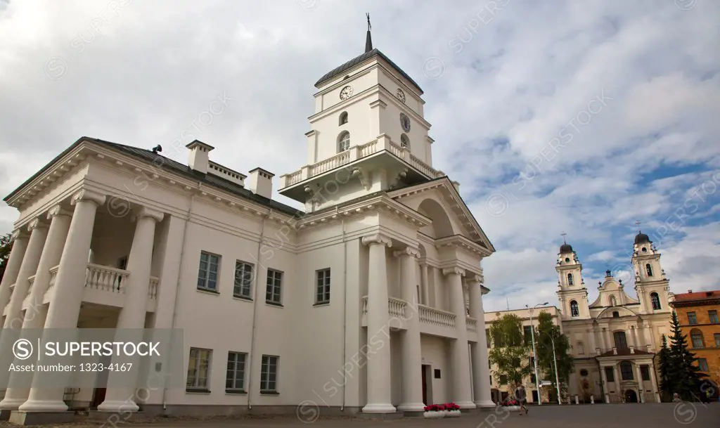 Belarus, Minsk, City Hall and Cathedral of Saint Virgin Mary