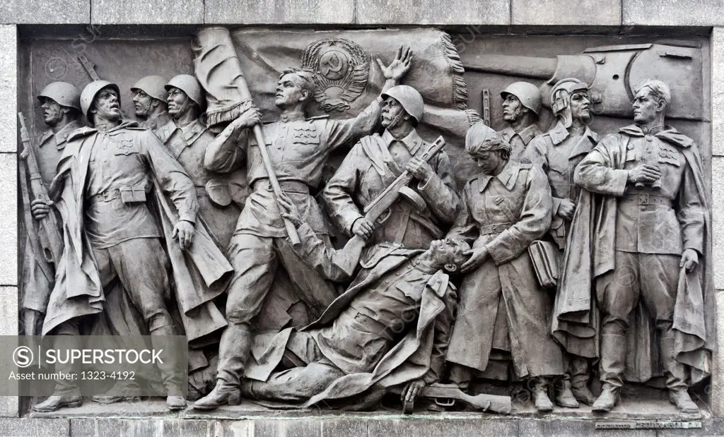 Belarus, Minsk, Soviet Army during Great Patriotic War"""" base of obelisk at Victory Square,