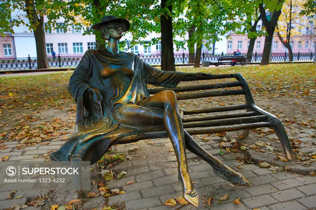 Belarus, Minsk, Girl on Bench Statue