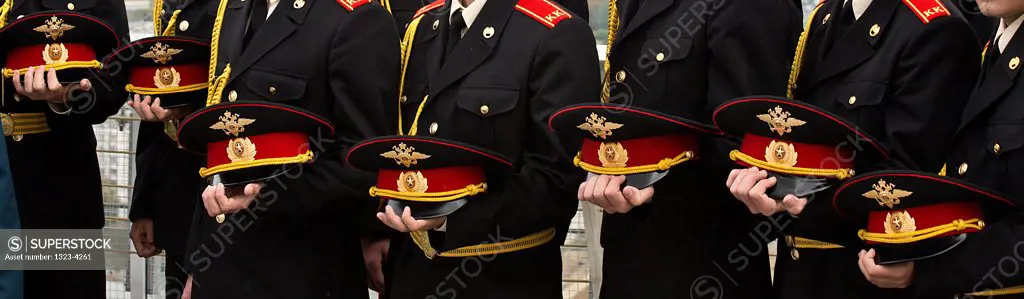 Belarus, Minsk, Belarussian military cadets, holding their hats