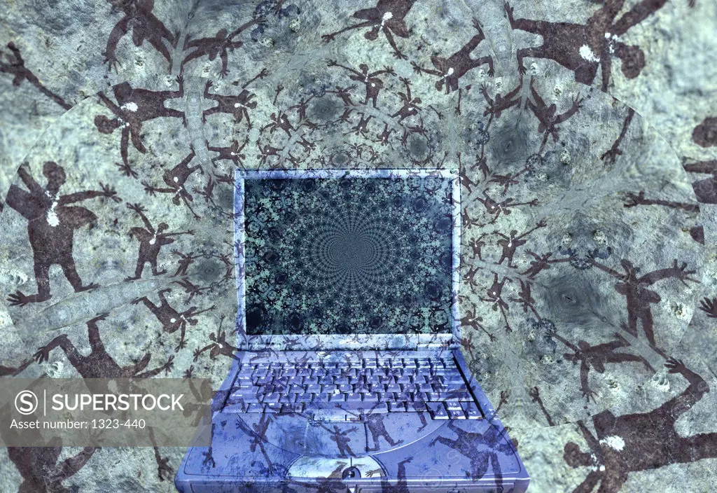Computer virus surrounding a laptop