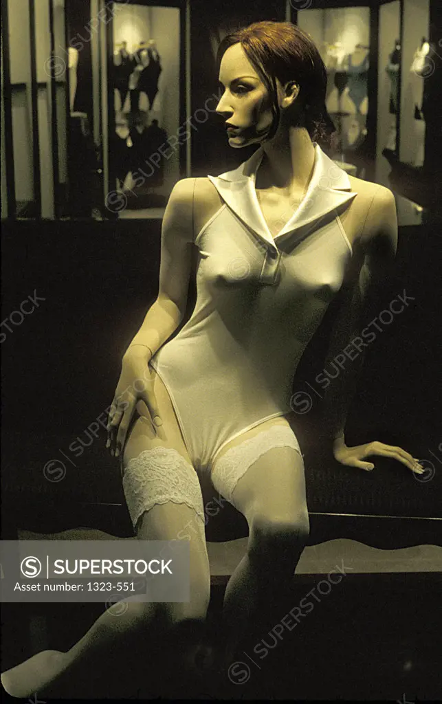 Close-up of a mannequin in stockings