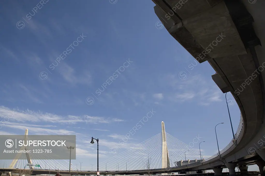Low angle view of a bridge, Leonard P. Zakim Bunker Hill Bridge, Boston, Suffolk County, Massachusetts, USA