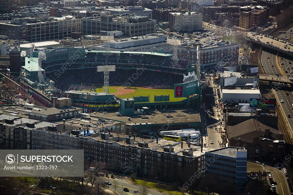 High angle view of a baseball stadium, Fenway Park, Boston, Suffolk County, Massachusetts, USA