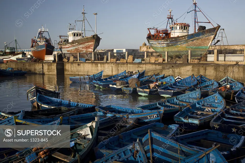 Fishing boats at a harbor, Essaouira, Morocco