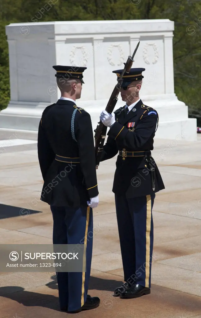 Changing Of The Guard ceremony at a war memorial, Tomb Of The Unknown Soldier, Arlington National Cemetery, Arlington, Virginia, USA