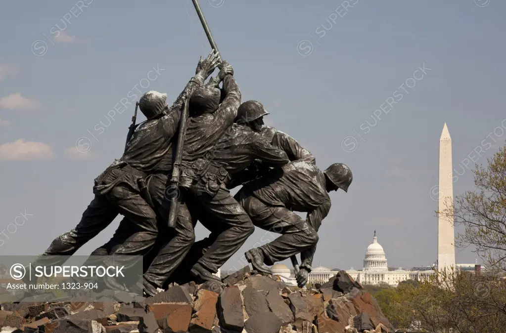 Low angle view of a war memorial, Iwo Jima Memorial, Arlington National Cemetery, Arlington, Virginia, USA