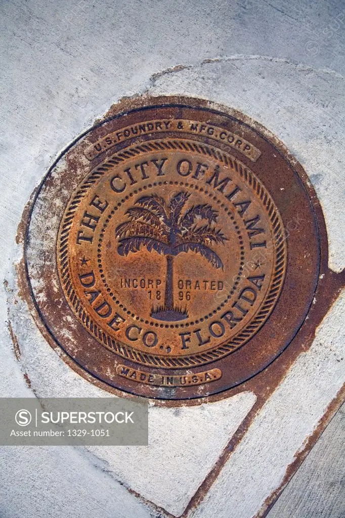 Close-up of a manhole cover, Miami, Florida, USA