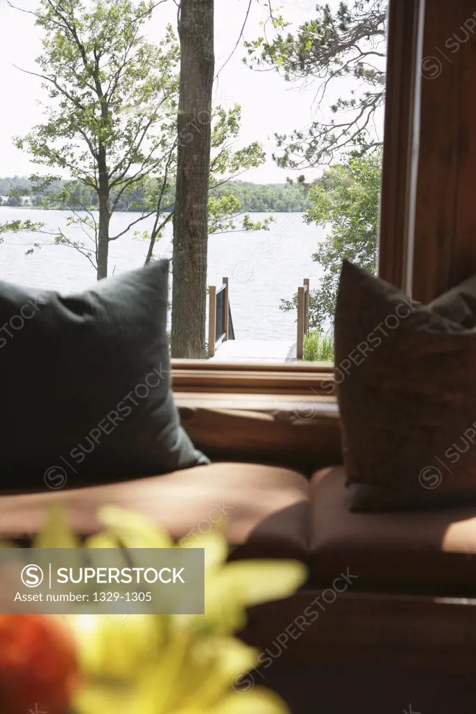 Lake viewed through a window