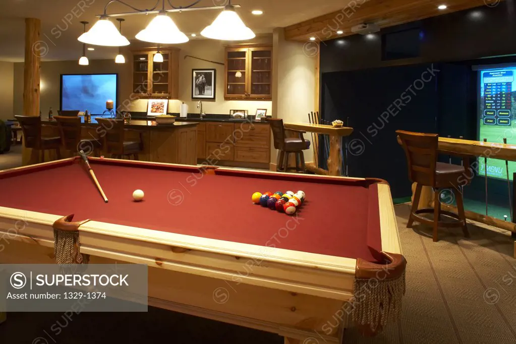 Interiors of a game room with bar