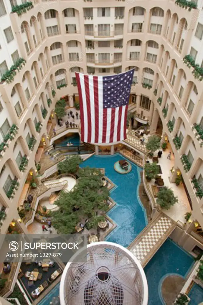 High angle view of a swimming pool in a hotel