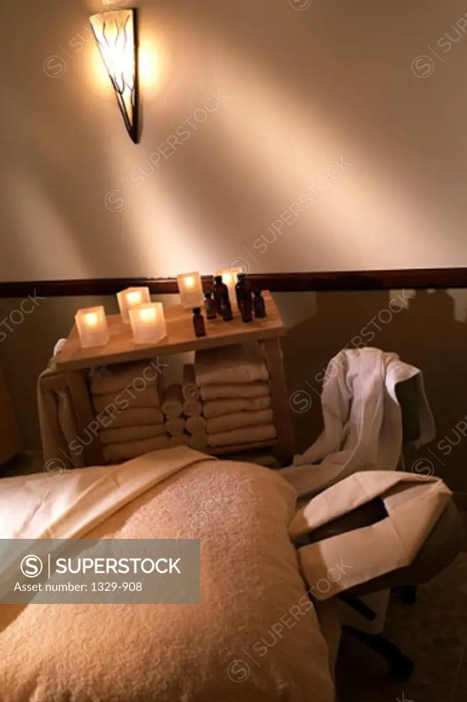 High angle view of a massage table in a room