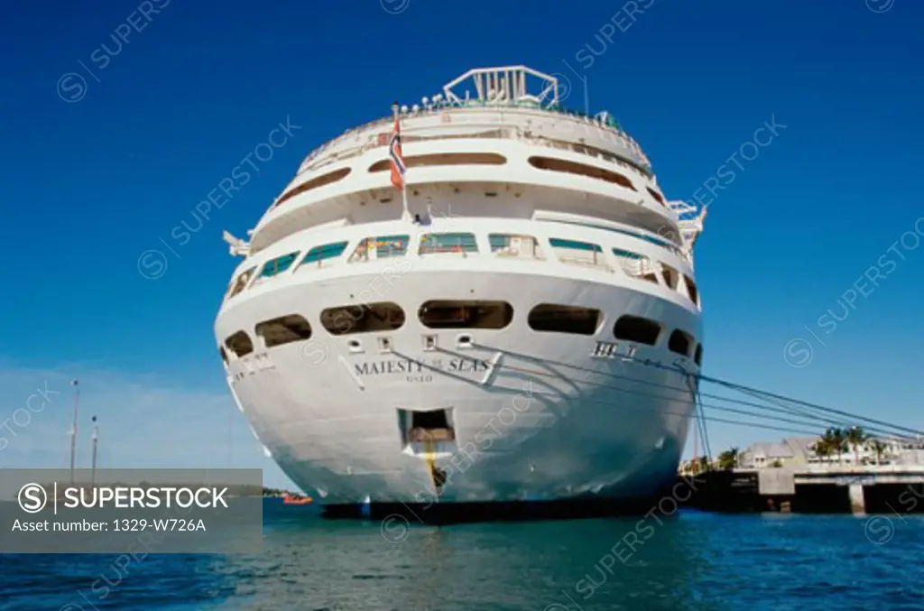 Low angle view of a cruise ship docked in a harbor