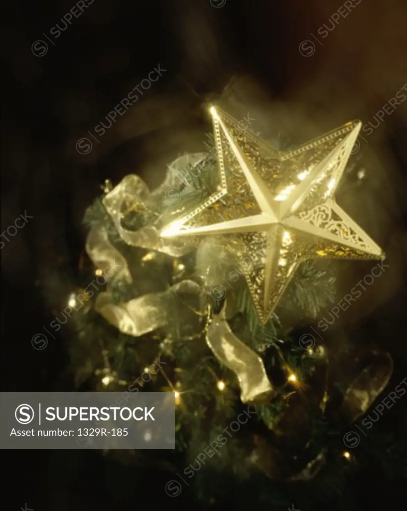High angle view of a Christmas star on a Christmas tree