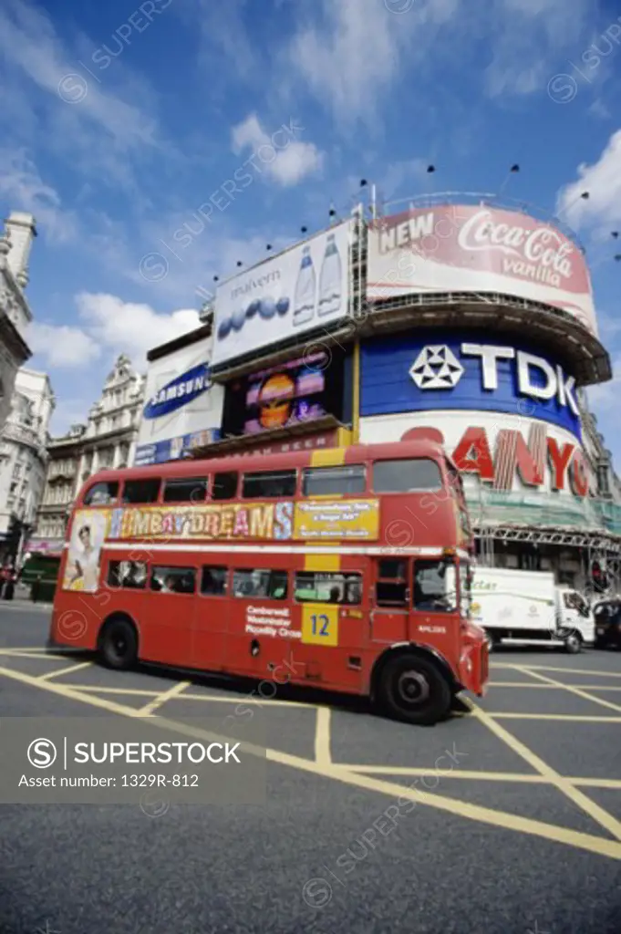 Double decker bus at Piccadilly Circus, London, England