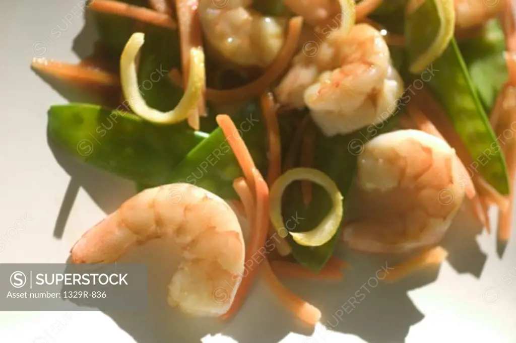 Close-up of stir fry shrimp