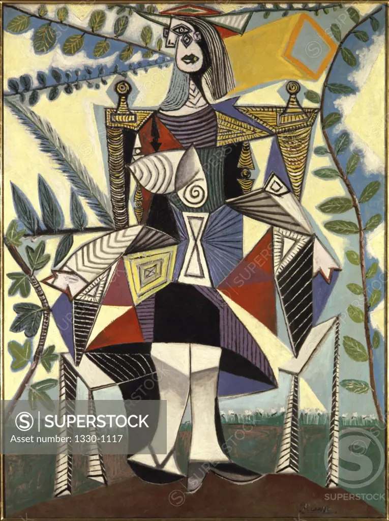 Woman In Garden by Pablo Picasso, Oil painting, 10 December 1938, 1881-1973, USA, New York State, New York City, Collection Saidenberg