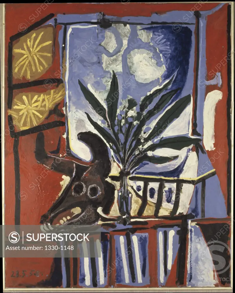 Still Life With Bull's Head by Pablo Picasso, Oil painting, 1958, 1881-1973