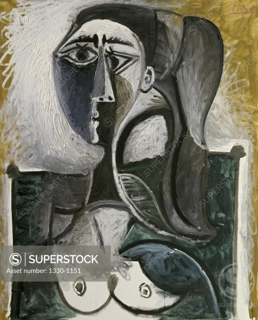 Bust Of Woman Seated by Pablo Picasso, Oil painting, 1960, 1881-1973, France, Paris, Louise Leiris Gallery