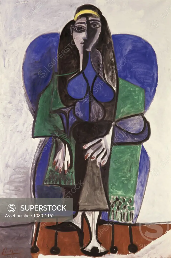 Seated Woman With Green Scarf by Pablo Picasso, Oil painting, 1960, 1881-1973, Germany, Breme, Collection of Michael Hertz
