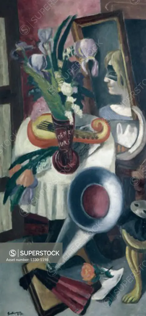 Still Life With Gramophone and Iris by Max Beckmann, Oil on canvas, 1924, 1884-1950, Private Collection