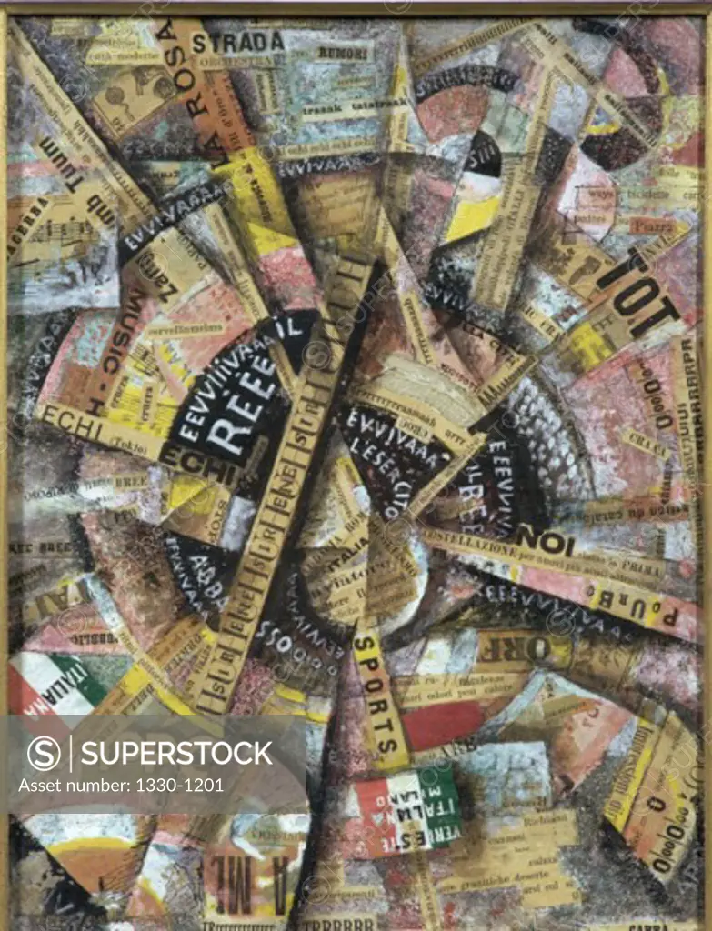 Interventionist Manifesto-Free Word Painting by Carlo Carra, Collage, 1914, 1881-1966, Italy, Milan, Private Collection