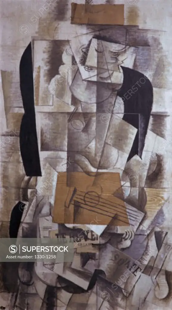 Young Girl With Guitar by Georges Braque, 1913, 1882-1963, France, Paris, Centre Georges Pompidou, Musee National d' Art Moderne