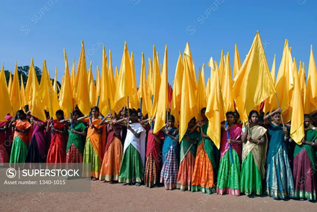 Group of women participating in an independence day parade, Tamil Nadu, India