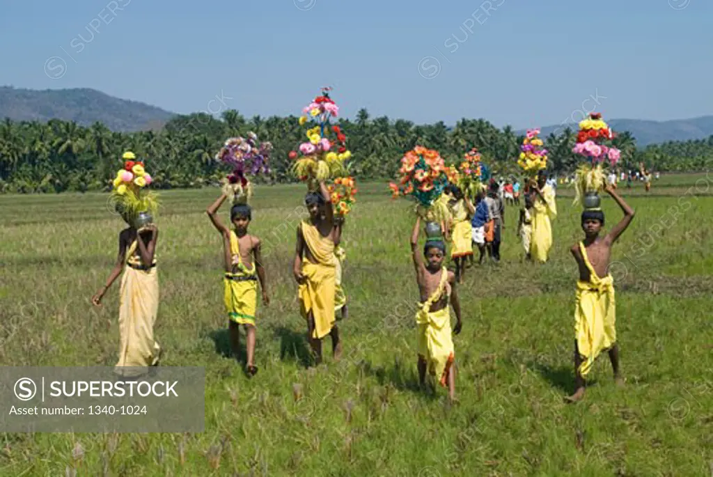 Karagam dancers in Machattu vela festival, Thrissur, Thrissur District, Kerala, India