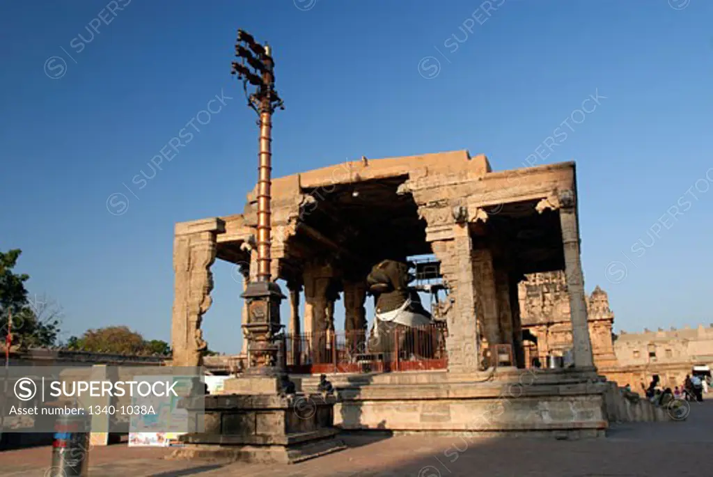 Statue of Nandi bull in a temple, Brihadishwara Temple, Thanjavur, Tamil Nadu, India