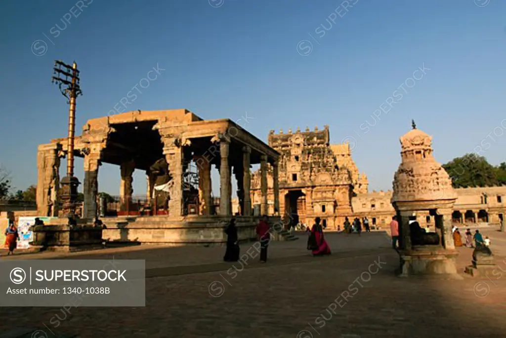 Tourists at a temple, Brihadishwara Temple, Thanjavur, Tamil Nadu, India
