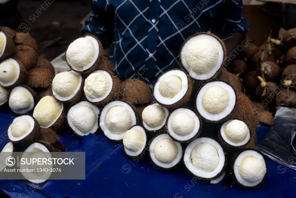Coconuts at a market stall, George Town, Chennai, Tamil Nadu, India