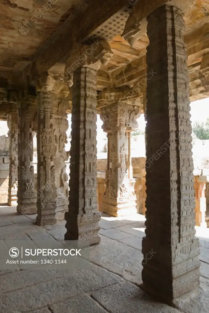 India, Andhra Pradesh State, Lepakshi, Columns of Veerabhadra Temple, Monolithic pillars at Veerabhadra Temple, Lepakshi, The temple complex was built during the rule of king Achyuta Deva Raya of the Vijayanagar dynasty in the mid-16th century by the brothers Veeranna and Virupanna, Nayak chieftains and governors of Penukonda,