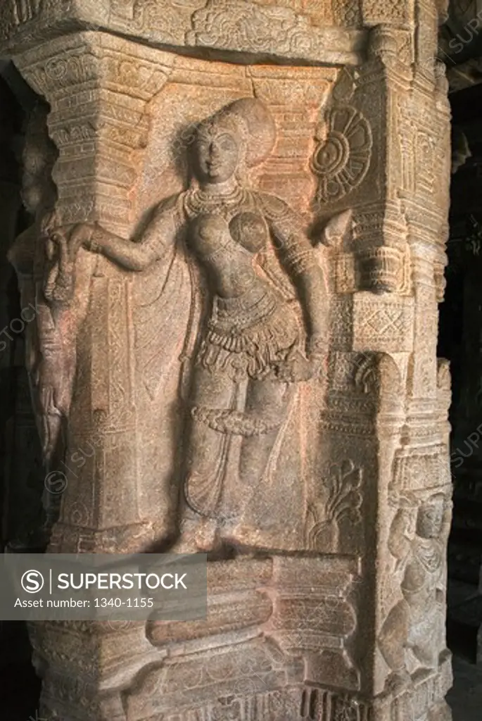 India, Andhra Pradesh, Lepakshi, Veerabhadra Temple, Sculpture in column, Veerabhadra Temple is famous for its artistic temples, which date back to the 16th century