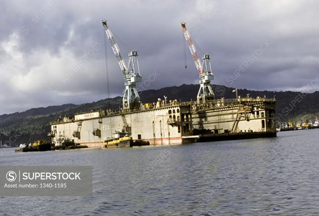 Cranes at a shipyard, Port Blair, Andaman and Nicobar Islands, India