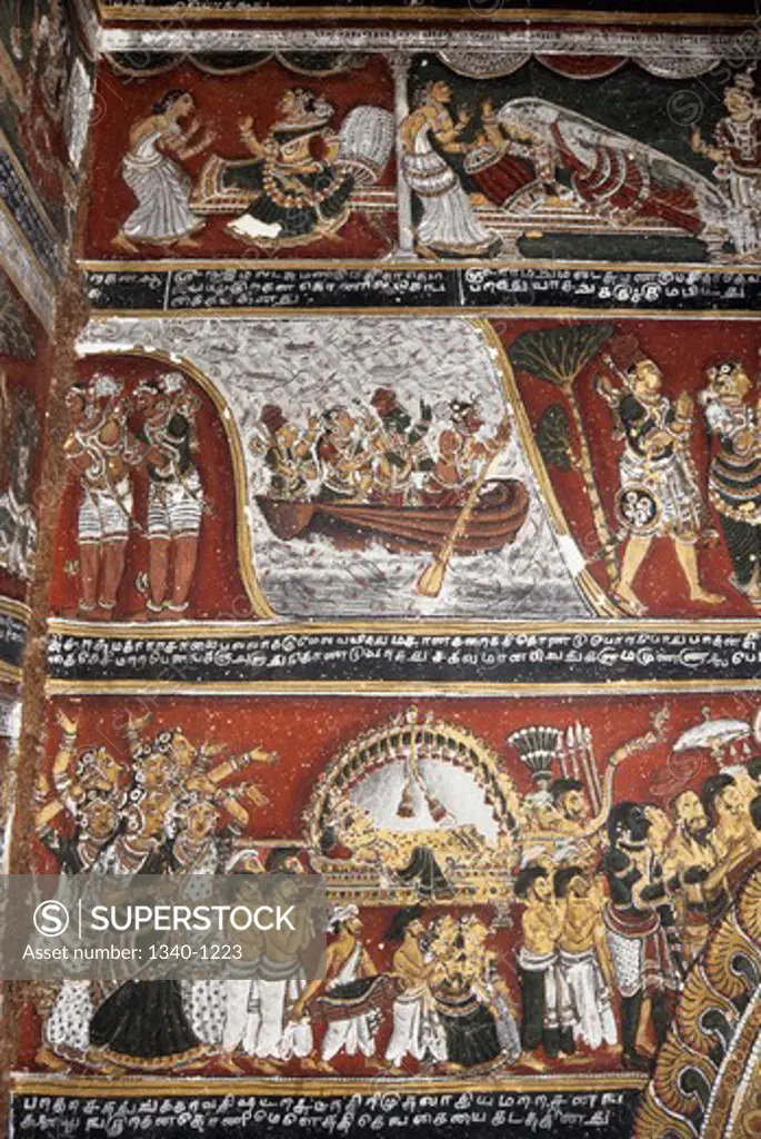 India, Tamil Nadu, murals in Bodinayakanur palace, 18th century