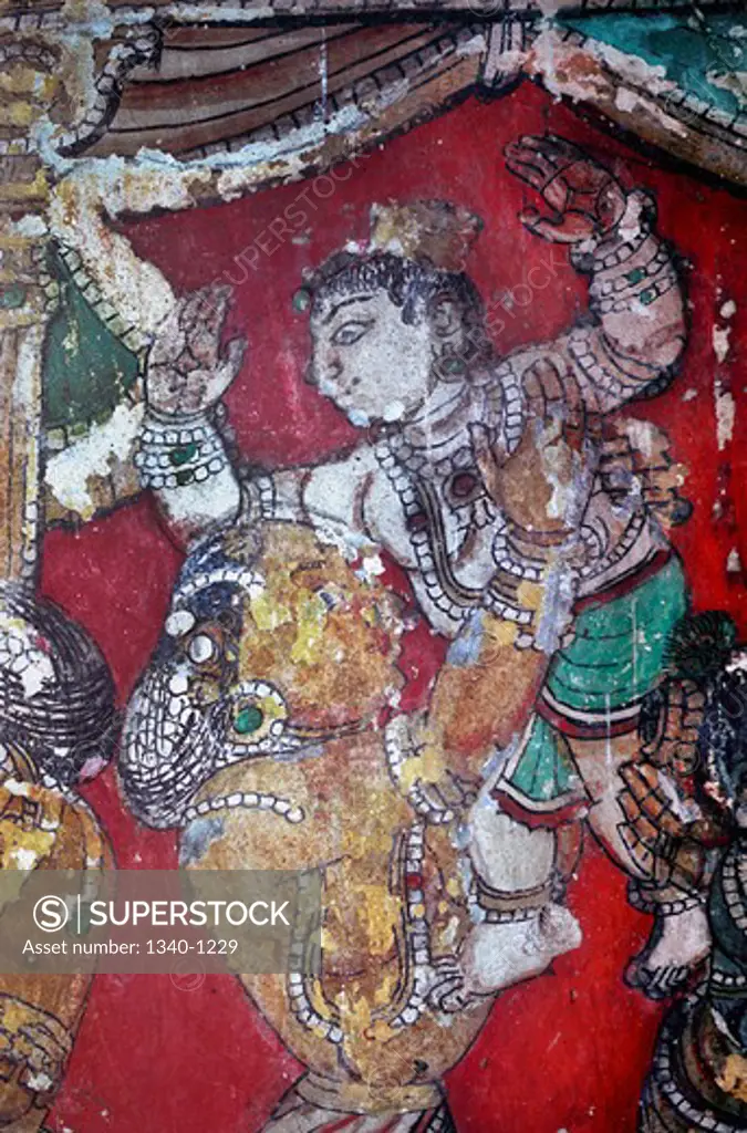 India, Tamil Nadu, Ramanathapuram (Ramnad), murals in Sethupaty Raja palace, 18th century