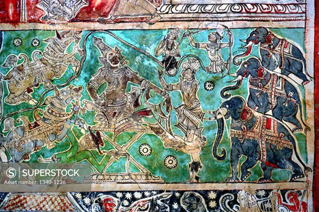 India, Tamil Nadu, Tirunelveli, Thiruppudaimarudur temple, murals in Narumpoonathaswamy Temple, 17th century