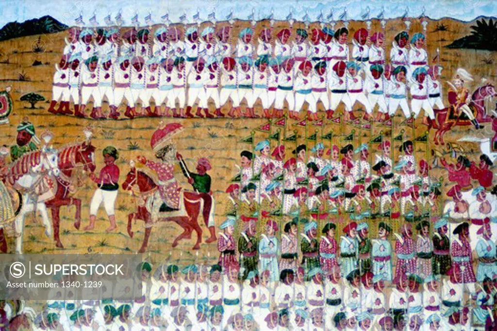 India, Karnataka, Srirangapatna, Summer palace, Battle of Pollilur mural, 18th century