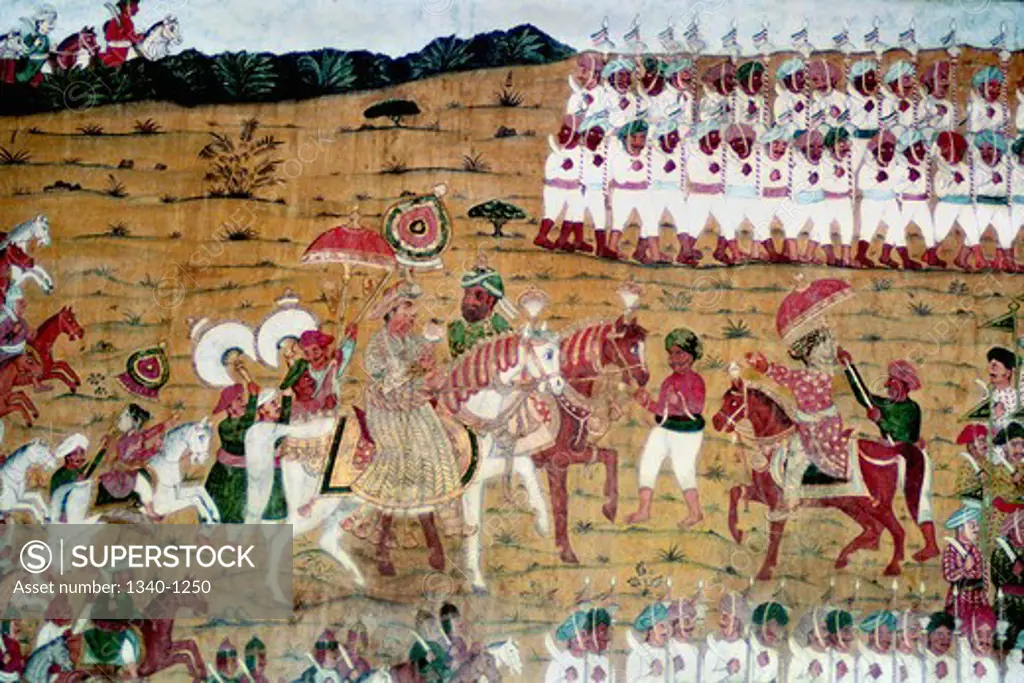 India, Karnataka, Srirangapatna, Summer palace, Battle of Pollilur mural, 18th century
