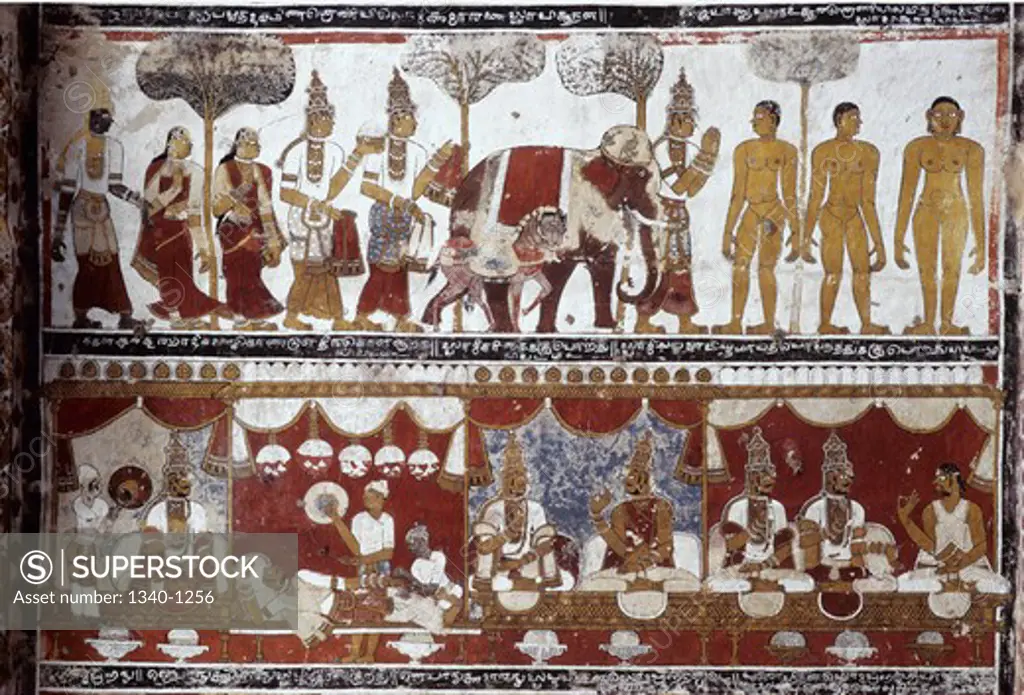 India, Tamil Nadu, Tiruparuthikunram, murals in Trailokyanatha Jeenaswami Temple, 15th century