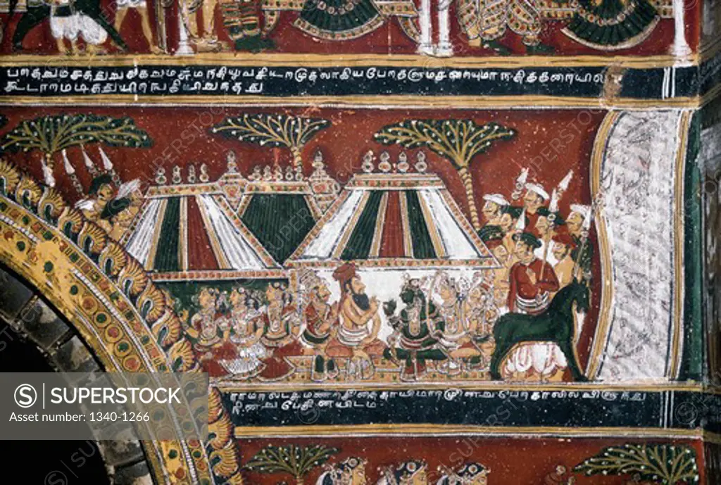 India, Tamil Nadu, murals in Bodinayakanur palace, 18th century