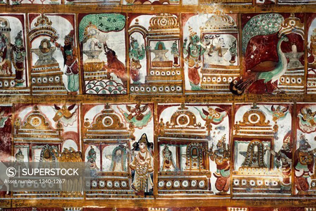 India, Tamil Nadu, Chidambaram, Nataraja temple, murals on Sabha mendap (Assembly Hall), 17th century