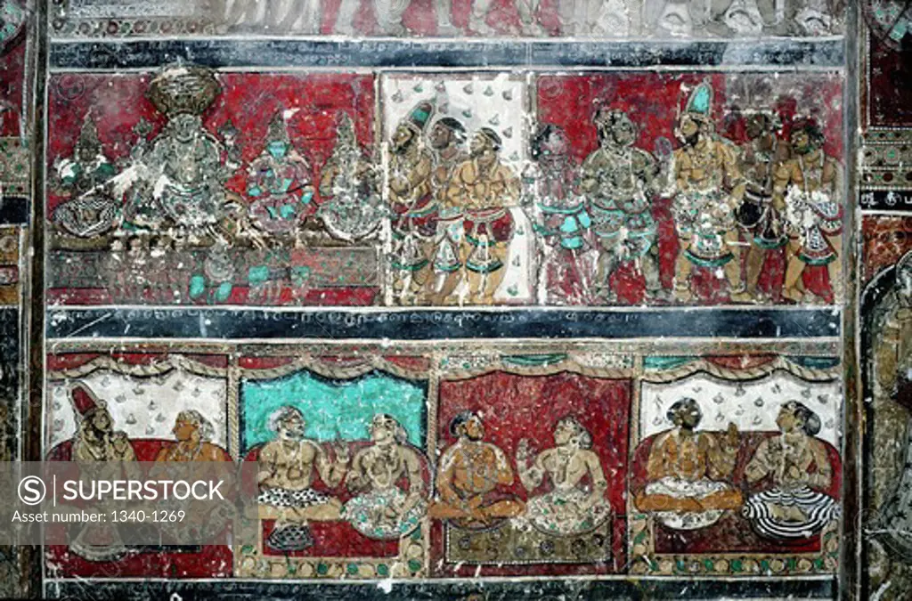 India, Tamil Nadu, Ramanathapuram (Ramnad), murals in Sethupaty Raja palace, 18th century