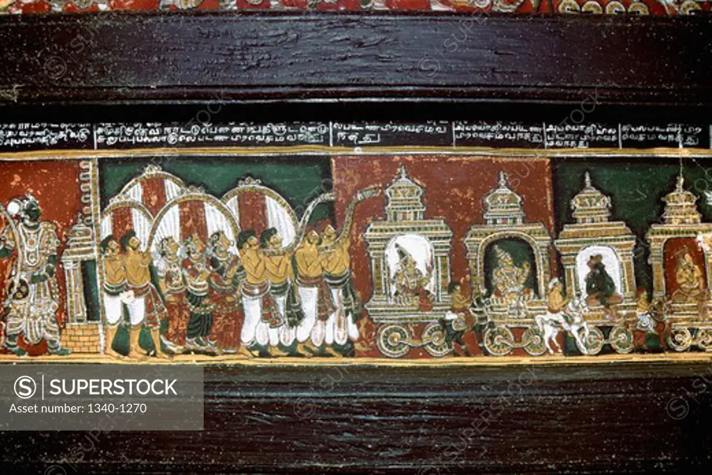 India, Tamil Nadu, murals in Bodinayakanur palace, 18th century