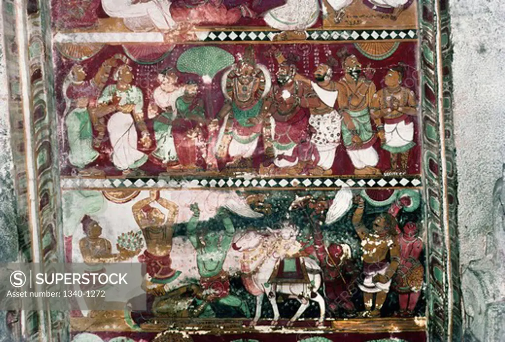 India, Tamil Nadu, Chidambaram, Nataraja temple, murals on Sabha mendap (Assembly Hall), 17th century